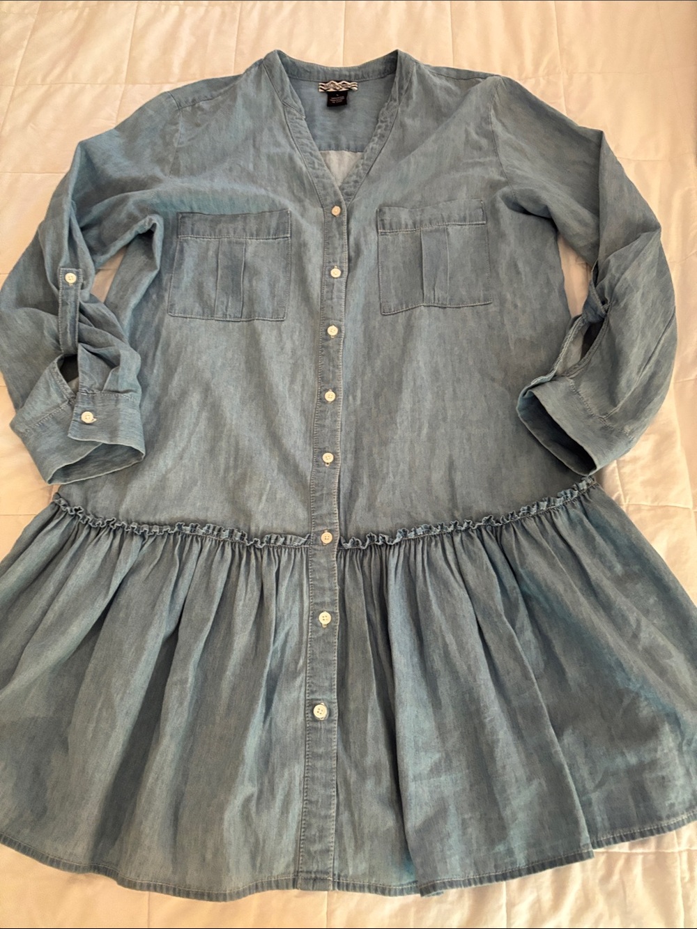 Womenās Sz Large Light Blue Denim Button-Front Dress Belle Tweed NWOT